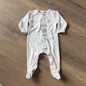 Magnolia baby lilac trim ballerina embroidered bow print  baby girl footie - 6m